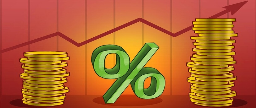 график роста, знак процента и монеты