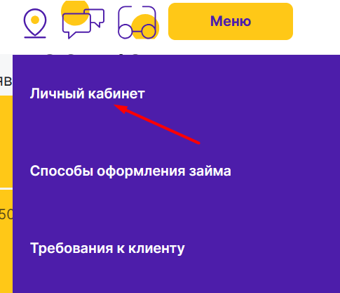Скриншот выбора входа в личный кабинет на сайте tvoizaymy.ru