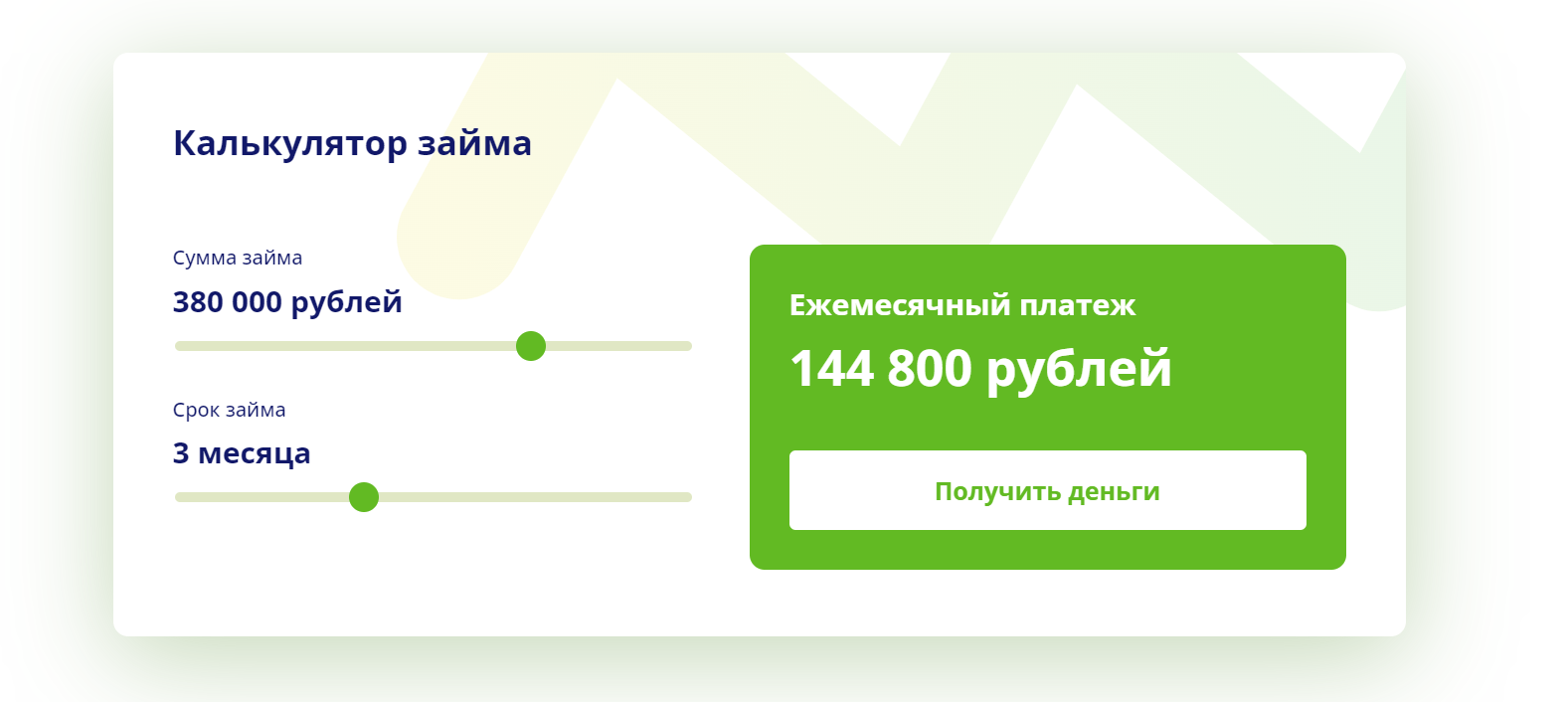 Скриншот кредитного калькулятора с сайта zzmo.ru