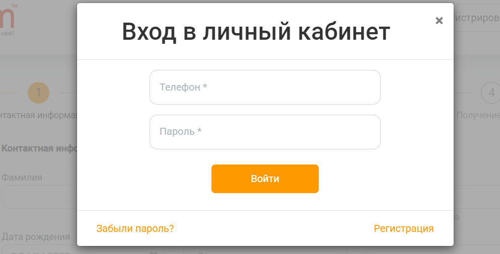 Скриншот формы входа в личный кабинет с сайта www.alizaim.ru