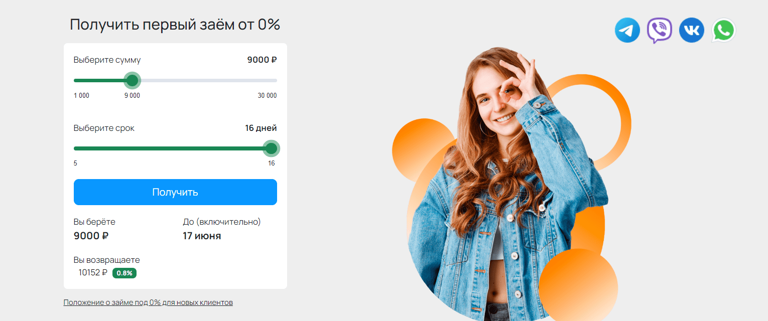 Скриншот кредитного калькулятора с сайта www.boostra.ru