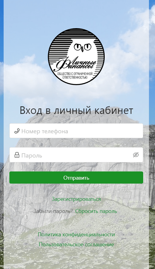 Скриншот входа в личный кабинет с сайта личфин.рф