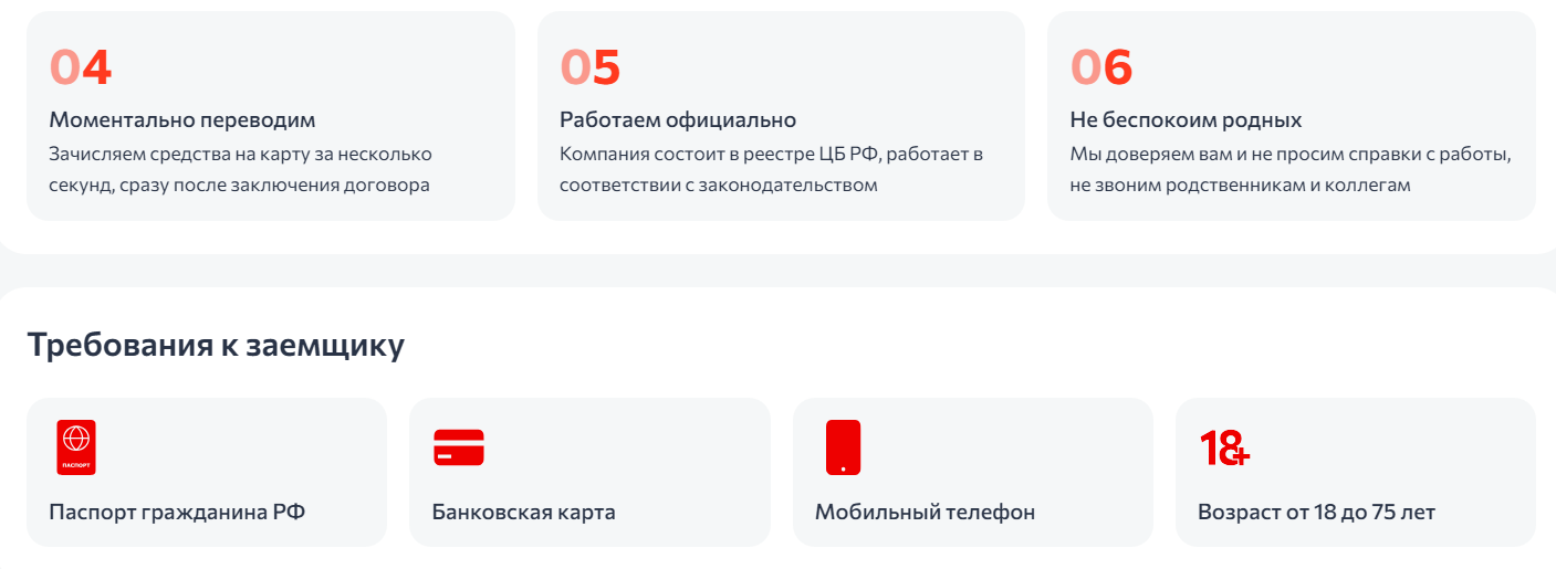 Скриншот о требованиях к заемщику на сайте adengi.ru