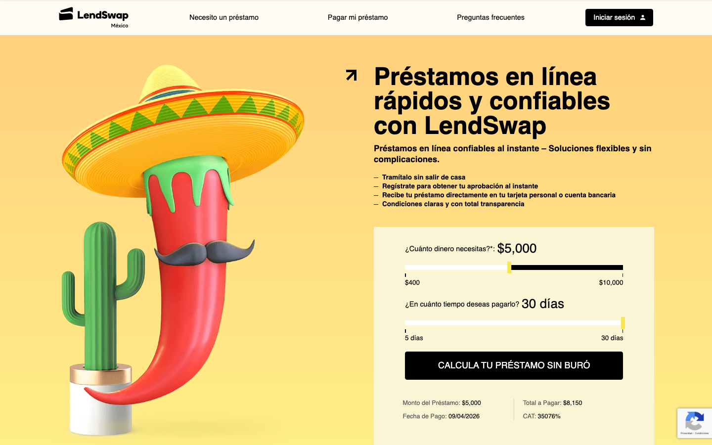 Interfaz oficial de LendSwap