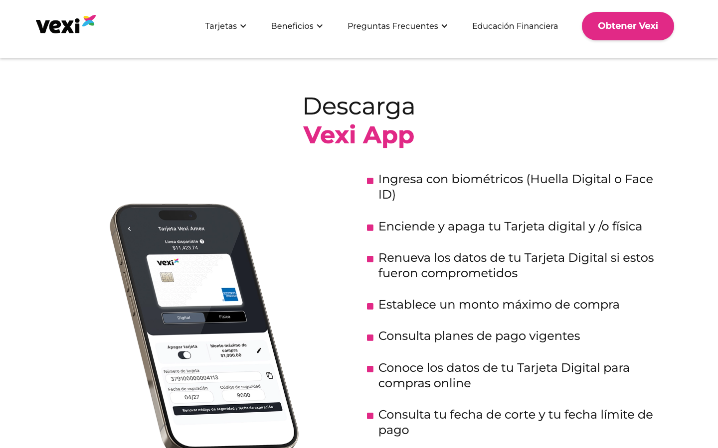Interfaz de descarga de la Vexi App