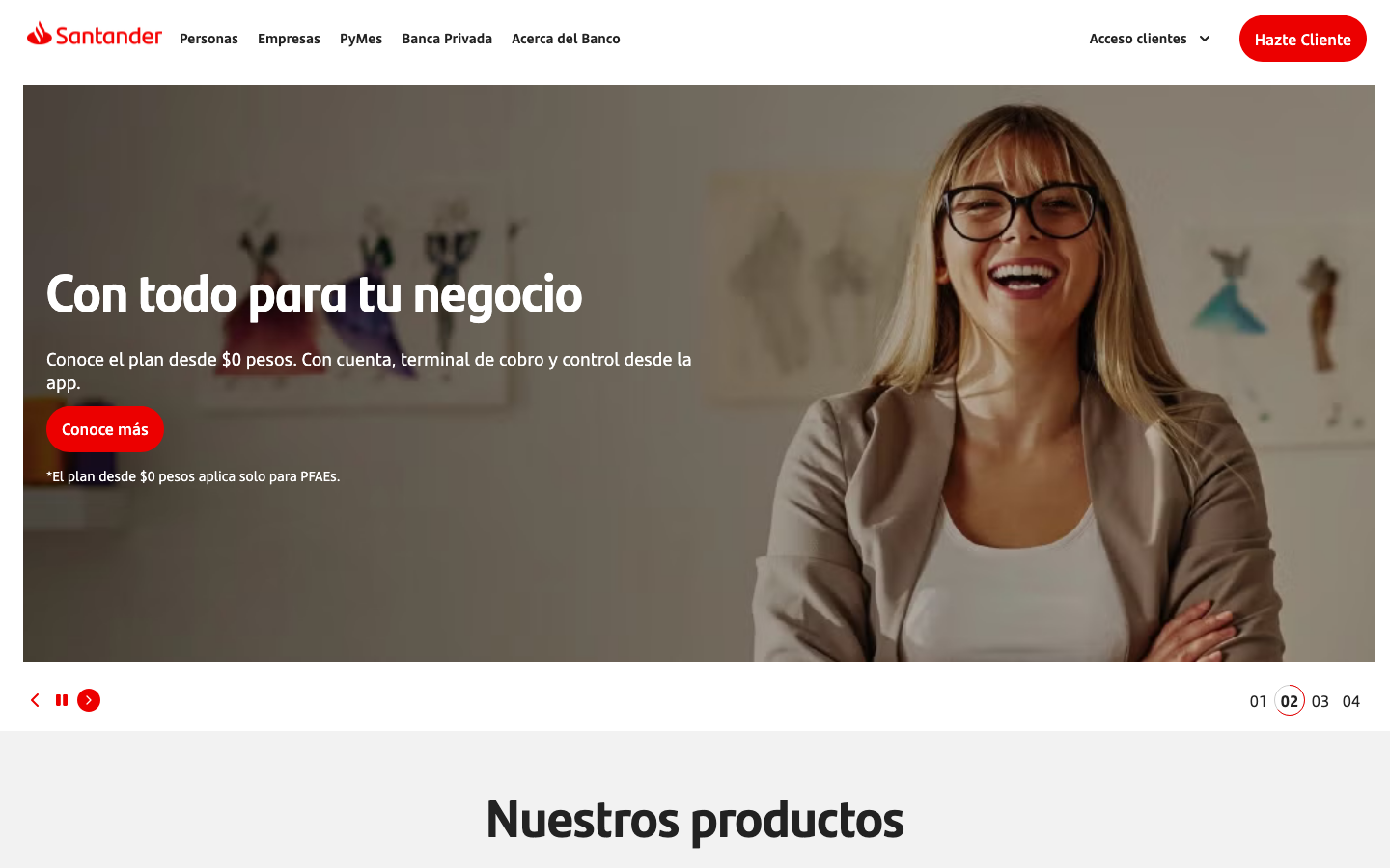 Interfaz oficial de Santander México