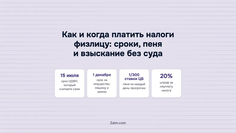 Как и когда платить налоги физлицу: сроки, пеня и взыскание без суда