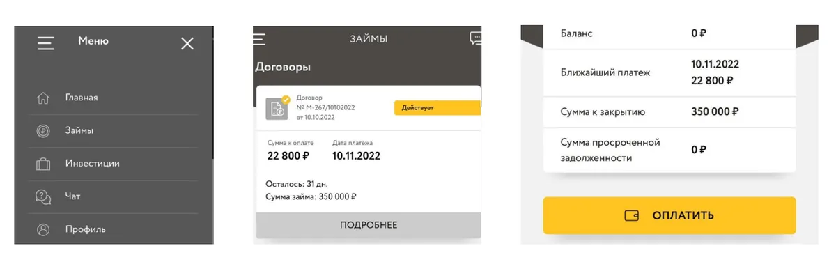 Скриншот данных по займу в личном кабинете cashmotor.ru