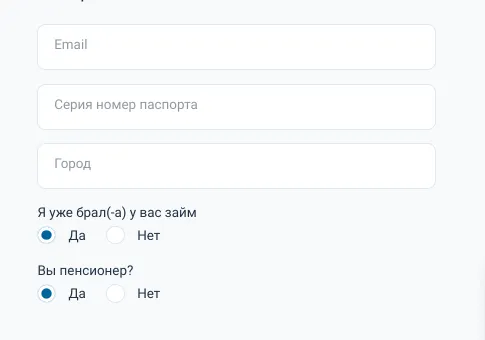 Скриншот формы паспортных данных с сайта russkiedengi.ru
