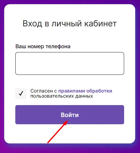 Скриншот формы с кнопкой Войти с сайта rubalek.ru
