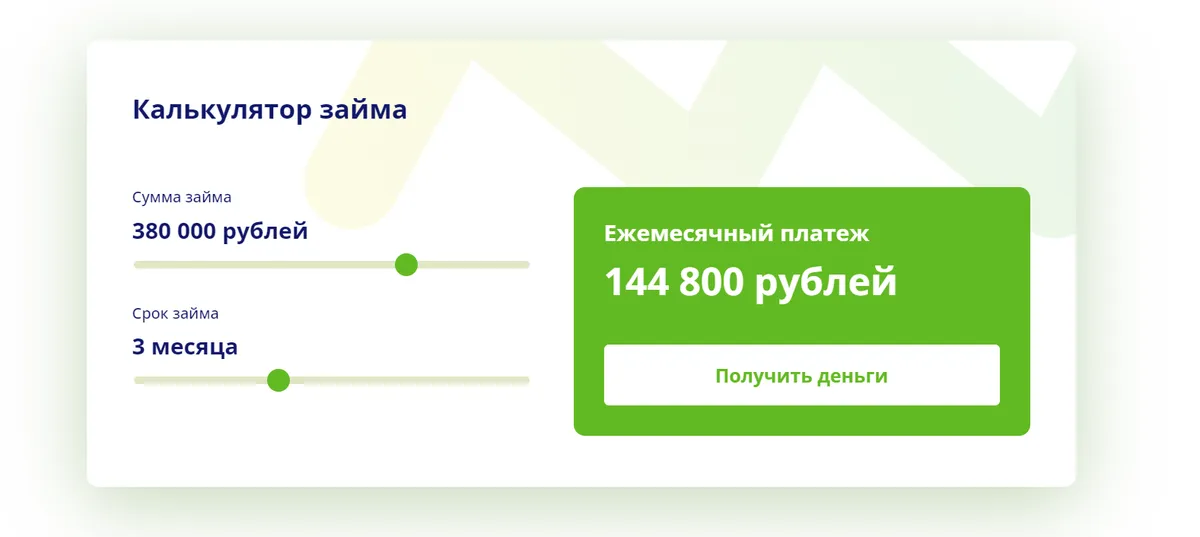 Скриншот кредитного калькулятора с сайта zzmo.ru