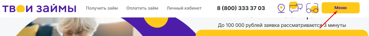 Скриншот входа в личный кабинет на сайте tvoizaymy.ru
