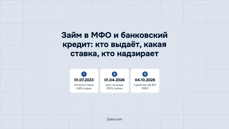 Займ в МФО и банковский кредит: кто выдаёт, какая ставка, кто надзирает