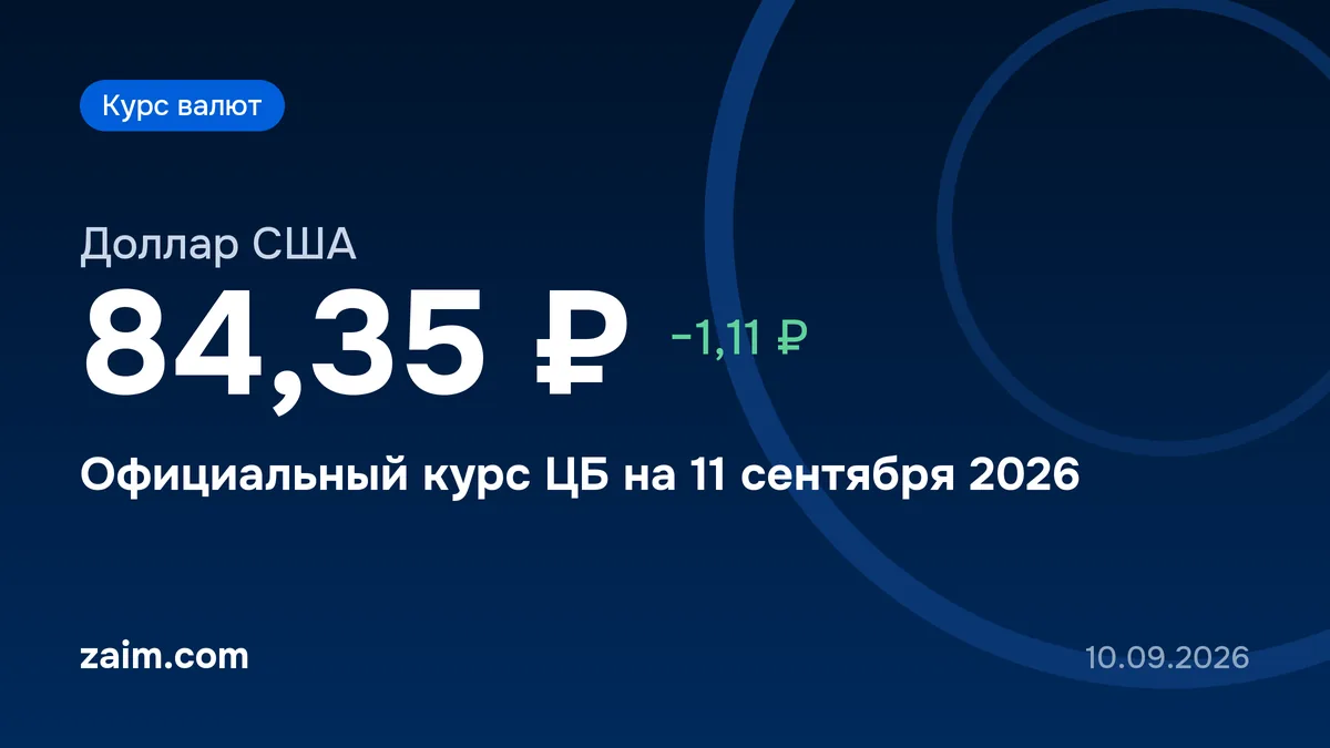 Курс доллара ЦБ на 11 сентября 2026 года: 84,35 ₽, рубль укрепился на 1,11 рубля