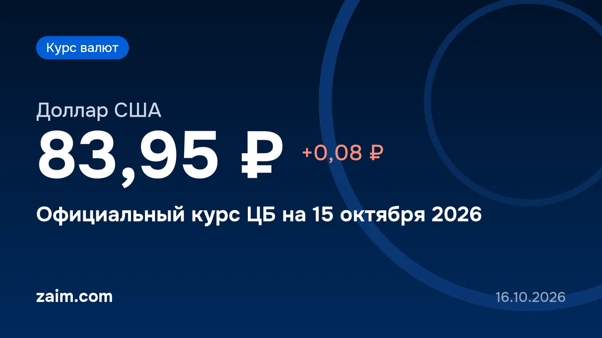 Курс доллара ЦБ на 16 октября 2026: 83,76 ₽, рубль укрепился на 19 копеек