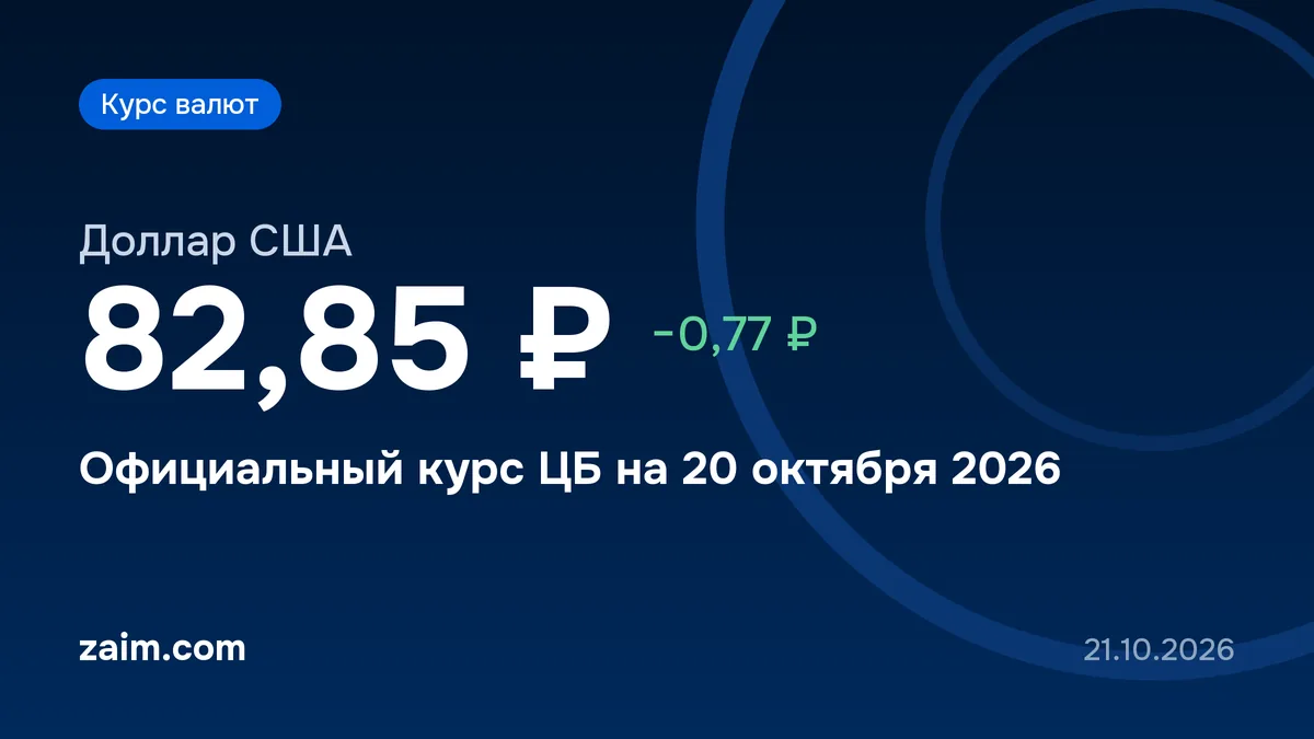Курс доллара ЦБ на 21 октября 2026: 82,89 ₽, рубль ослаб на 4 копейки