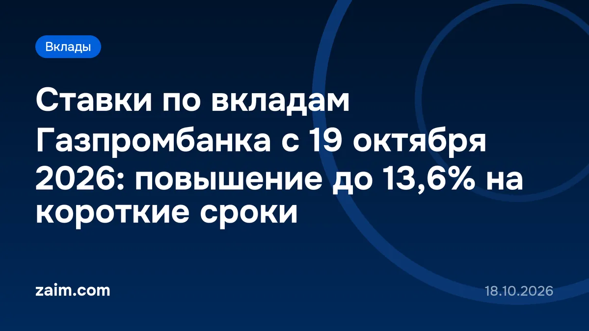 Ставки по вкладам Газпромбанка с 19 октября 2026: повышение до 13,6% на короткие сроки