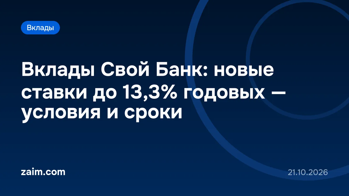 Вклады Свой Банк: новые ставки до 13,3% годовых — условия и сроки