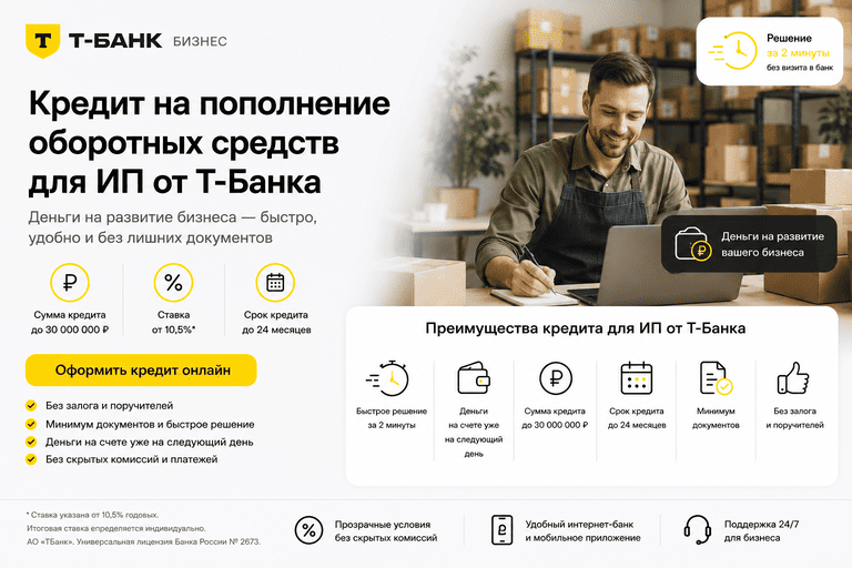 Кредит «На пополнение оборотных средств для ИП»